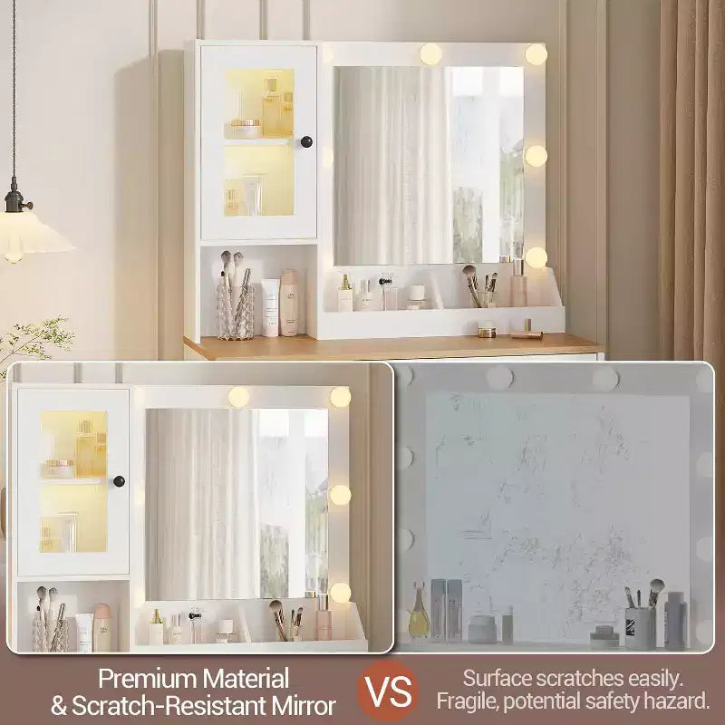Toeletta da trucco con specchio, prese AC e porte USB integrate, cassetti e vano contenitore