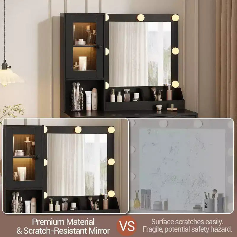 Toeletta da trucco con specchio, prese AC e porte USB integrate, cassetti e vano contenitore