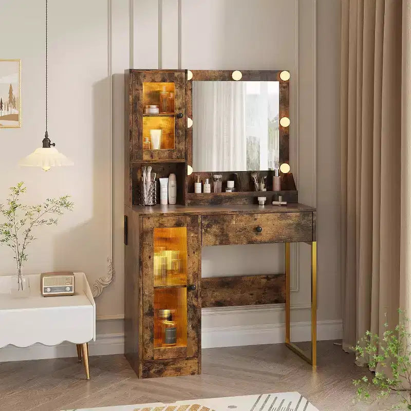 Toeletta da trucco con specchio, prese AC e porte USB integrate, cassetti e vano contenitore