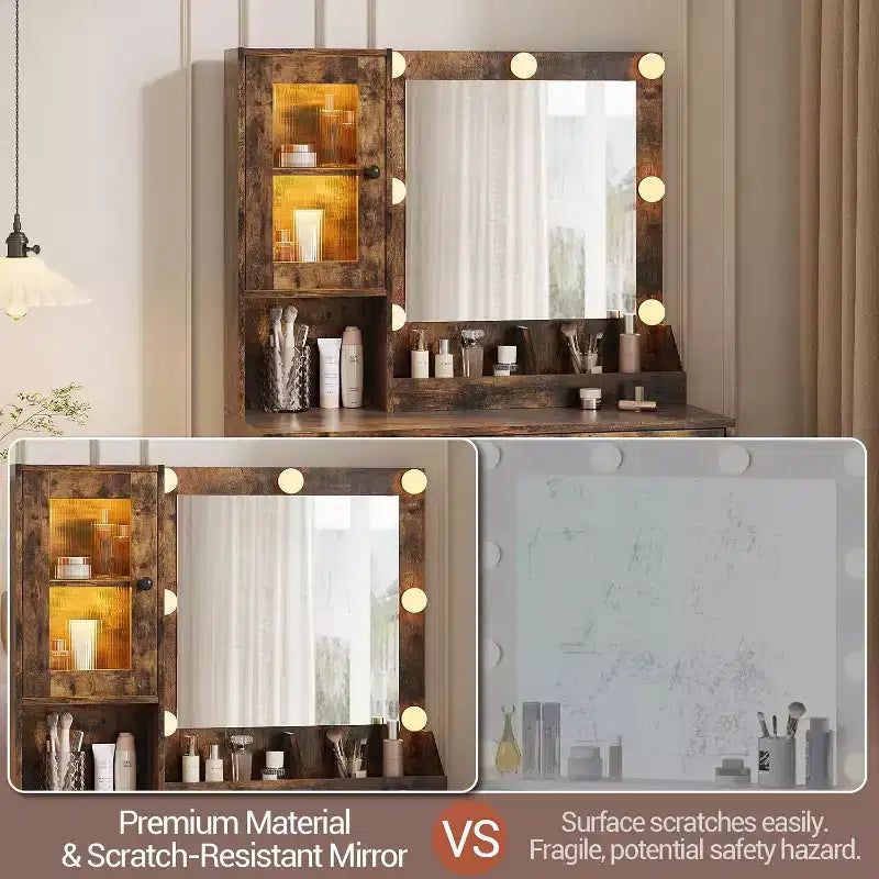 Toeletta da trucco con specchio, prese AC e porte USB integrate, cassetti e vano contenitore