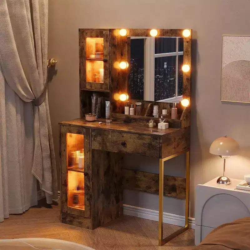Toeletta da trucco con specchio, prese AC e porte USB integrate, cassetti e vano contenitore