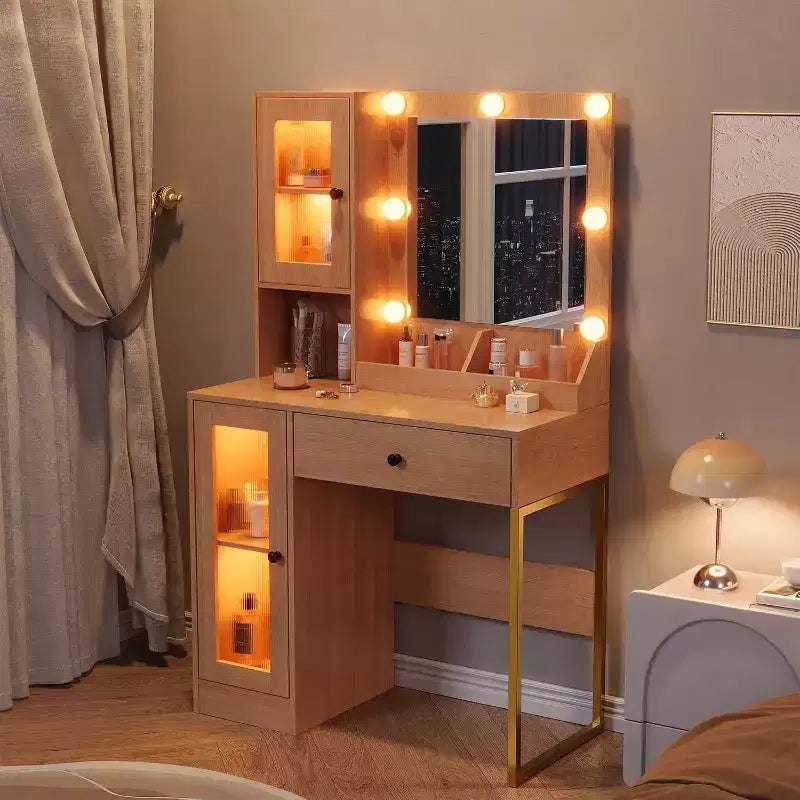 Toeletta da trucco con specchio, prese AC e porte USB integrate, cassetti e vano contenitore