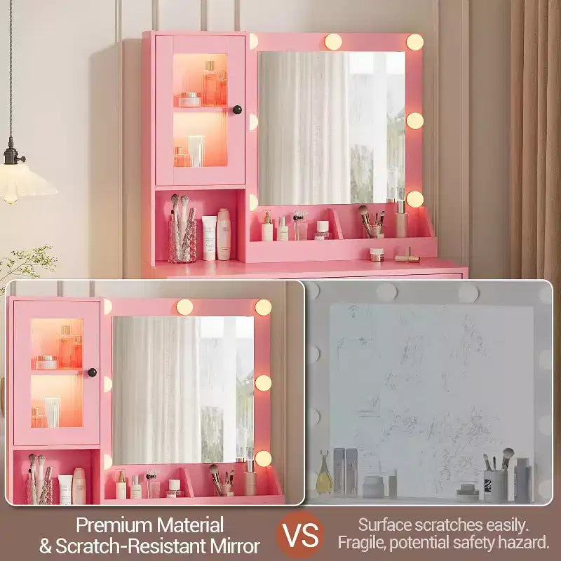 Toeletta da trucco con specchio, prese AC e porte USB integrate, cassetti e vano contenitore