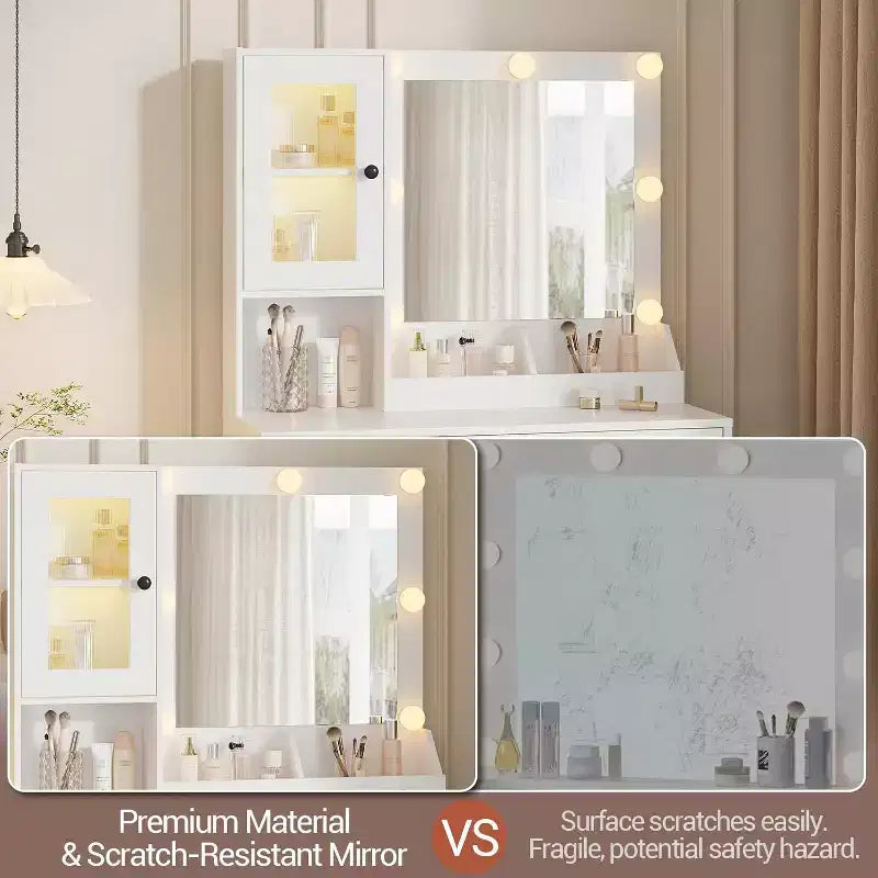 Toeletta da trucco con specchio, prese AC e porte USB integrate, cassetti e vano contenitore