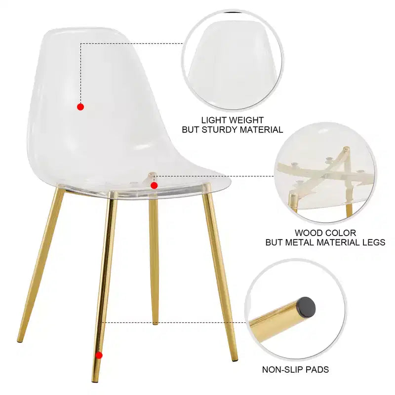 Set di 6 sedie da pranzo trasparenti senza braccioli con schienale, stile nordico moderno per cucina, sala da pranzo, soggiorno o ufficio