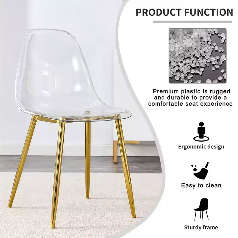 Set di 6 sedie da pranzo trasparenti senza braccioli con schienale, stile nordico moderno per cucina, sala da pranzo, soggiorno o ufficio