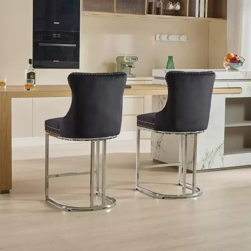 Set di 2 sgabelli da bancone da 66 cm – Sgabelli da bar moderni in velluto con gambe in metallo per cucina e bar