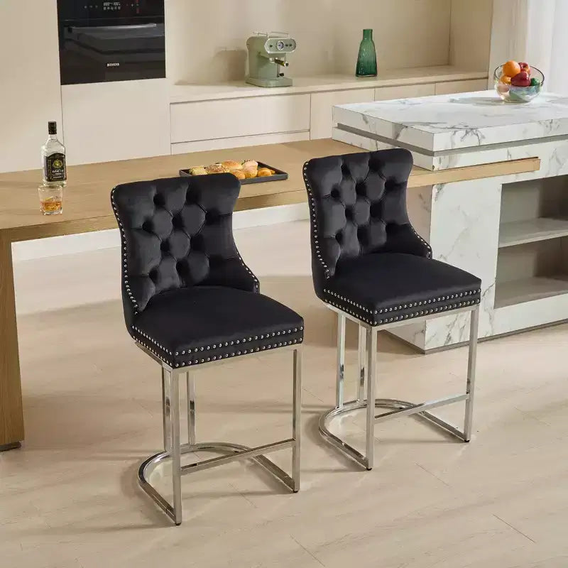 Set di 2 sgabelli da bancone da 66 cm – Sgabelli da bar moderni in velluto con gambe in metallo per cucina e bar