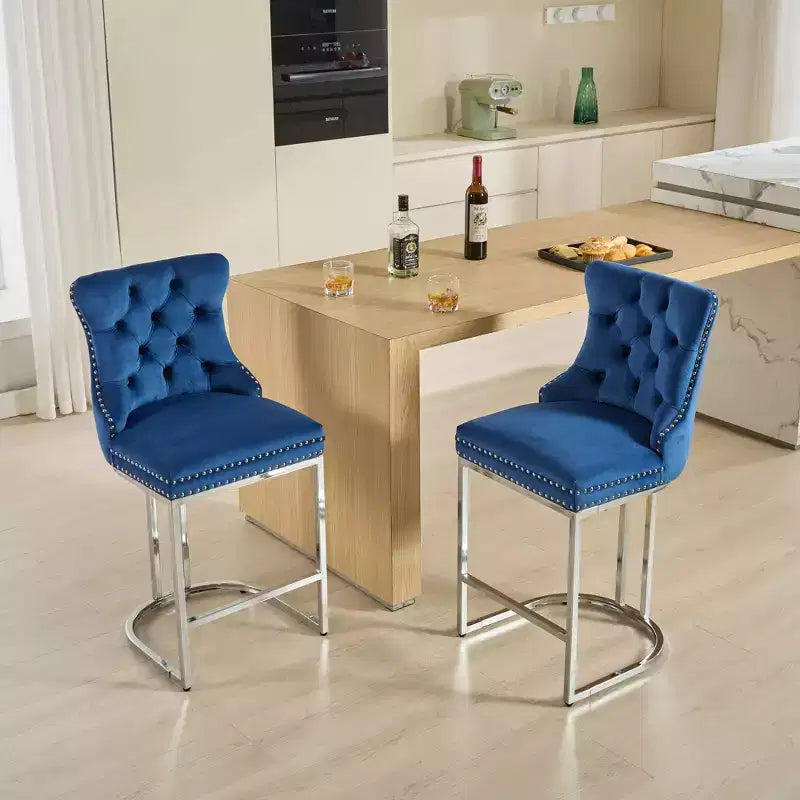 Set di 2 sgabelli da bancone da 66 cm – Sgabelli da bar moderni in velluto con gambe in metallo per cucina e bar