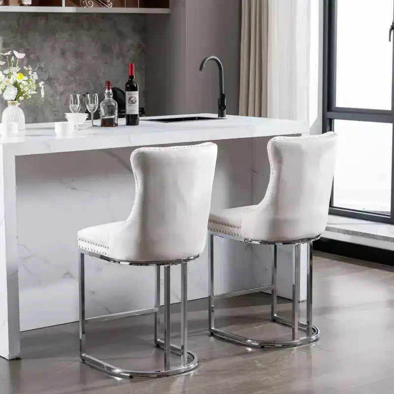 Set di 2 sgabelli da bancone da 66 cm – Sgabelli da bar moderni in velluto con gambe in metallo per cucina e bar