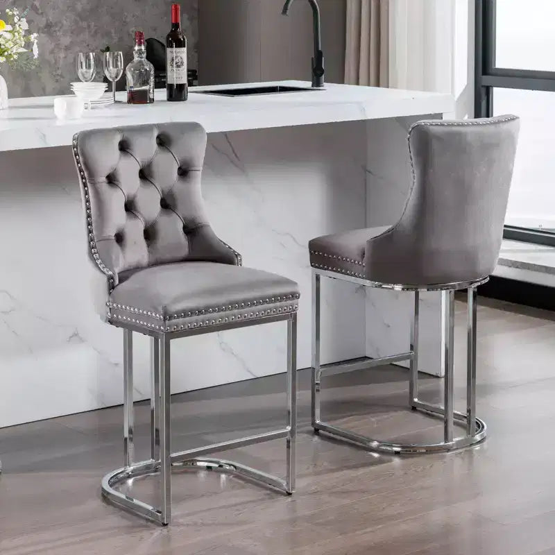 Set di 2 sgabelli da bancone da 66 cm – Sgabelli da bar moderni in velluto con gambe in metallo per cucina e bar