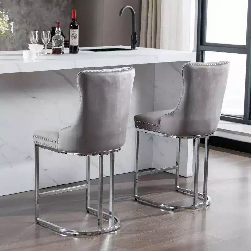 Set di 2 sgabelli da bancone da 66 cm – Sgabelli da bar moderni in velluto con gambe in metallo per cucina e bar