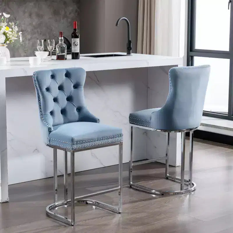 Set di 2 sgabelli da bancone da 66 cm – Sgabelli da bar moderni in velluto con gambe in metallo per cucina e bar