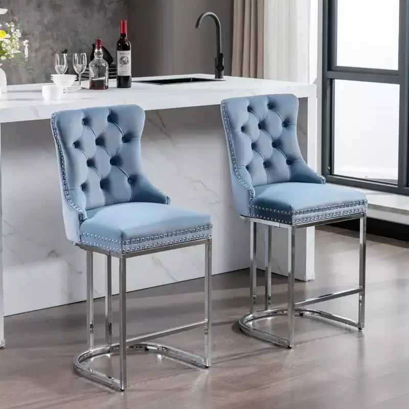 Set di 2 sgabelli da bancone da 66 cm – Sgabelli da bar moderni in velluto con gambe in metallo per cucina e bar