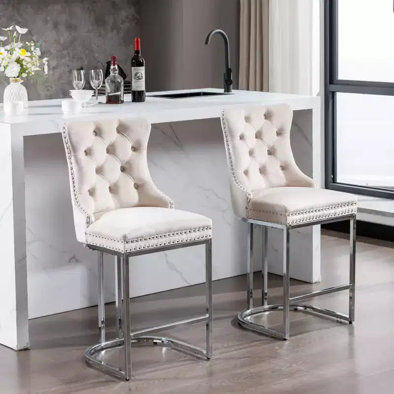 Set di 2 sgabelli da bancone da 66 cm – Sgabelli da bar moderni in velluto con gambe in metallo per cucina e bar