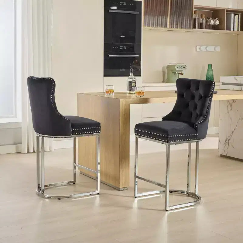 Set di 2 sgabelli da bancone da 66 cm – Sgabelli da bar moderni in velluto con gambe in metallo per cucina e bar