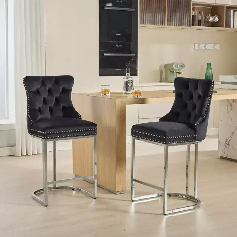 Set di 2 sgabelli da bancone da 66 cm – Sgabelli da bar moderni in velluto con gambe in metallo per cucina e bar