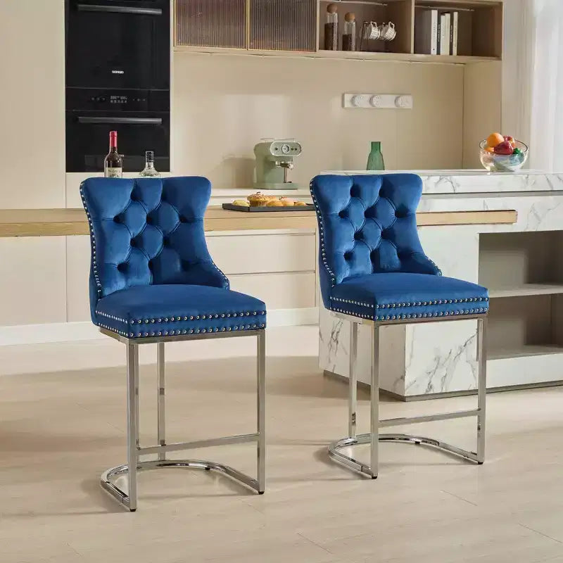 Set di 2 sgabelli da bancone da 66 cm – Sgabelli da bar moderni in velluto con gambe in metallo per cucina e bar