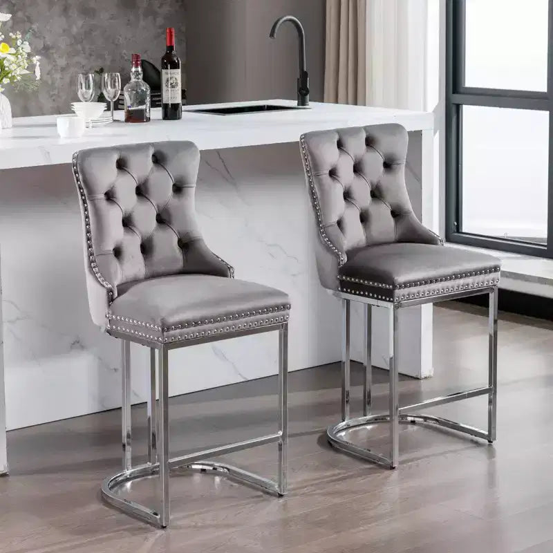 Set di 2 sgabelli da bancone da 66 cm – Sgabelli da bar moderni in velluto con gambe in metallo per cucina e bar