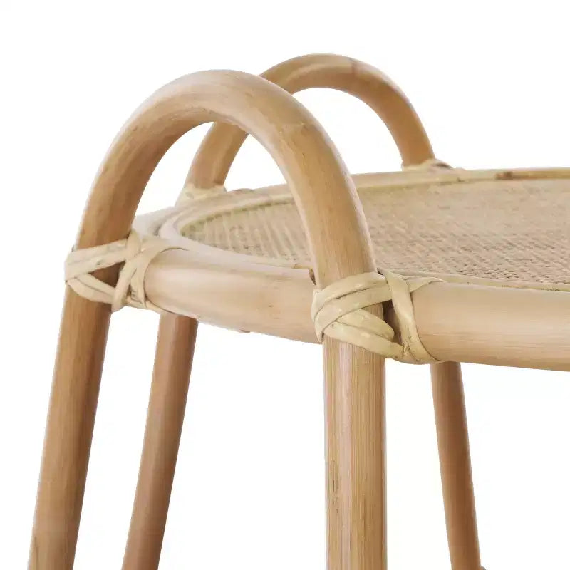 Tavolino da Caffè Rotondo in Rattan – Finitura Naturale Beige Marrone Miele, Nessun Montaggio Richiesto