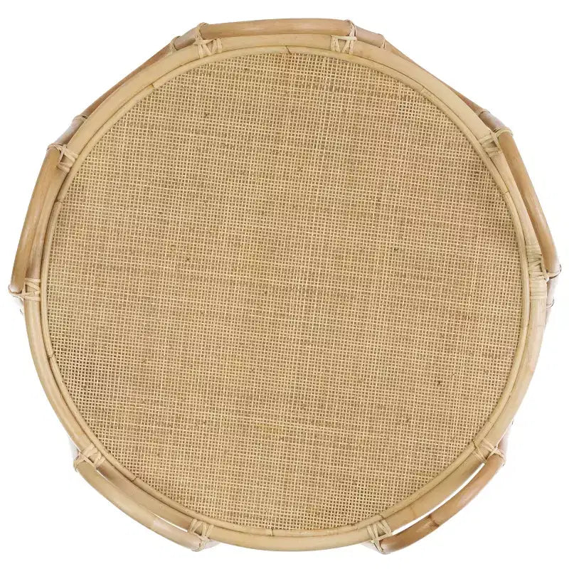Tavolino da Caffè Rotondo in Rattan – Finitura Naturale Beige Marrone Miele, Nessun Montaggio Richiesto