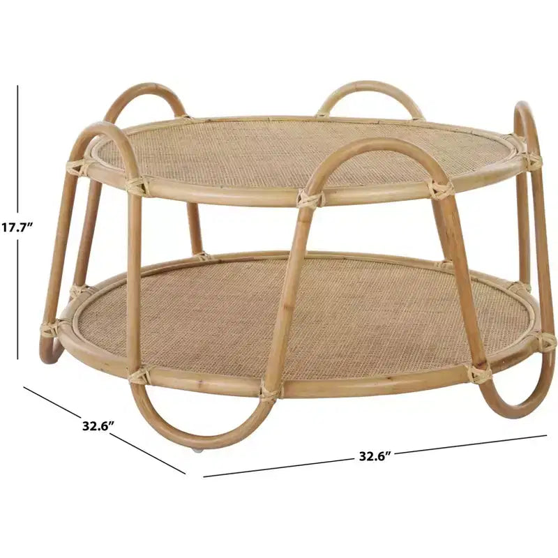 Tavolino da Caffè Rotondo in Rattan – Finitura Naturale Beige Marrone Miele, Nessun Montaggio Richiesto