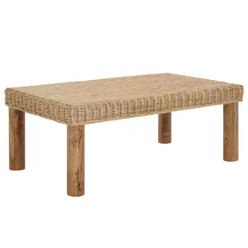 Tavolino da caffè in rattan intrecciato – Rotondo stile Boho Finitura naturale Tavolino d'appoggio per soggiorno