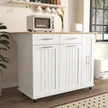 MAYEERTY White Kitchen Island with Drop Leaf, Rolling Cart 3-Tier Pull-Out Organizer 2 Drawers Internal Rack Towel Rack