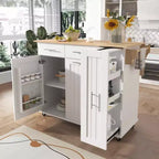 Isola da cucina bianca con anta a ribalta – Carrello su ruote con ripiani e superficie di preparazione