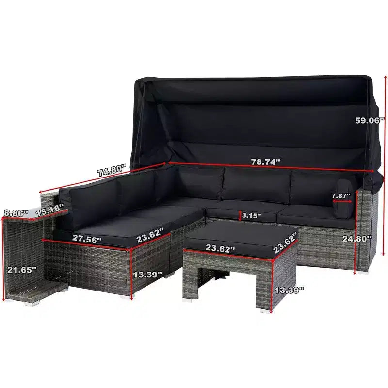 Set di mobili da giardino a 7 pezzi – Divano componibile da esterno resistente alle intemperie con cuscini