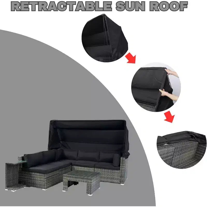 Set di mobili da giardino a 7 pezzi – Divano componibile da esterno resistente alle intemperie con cuscini
