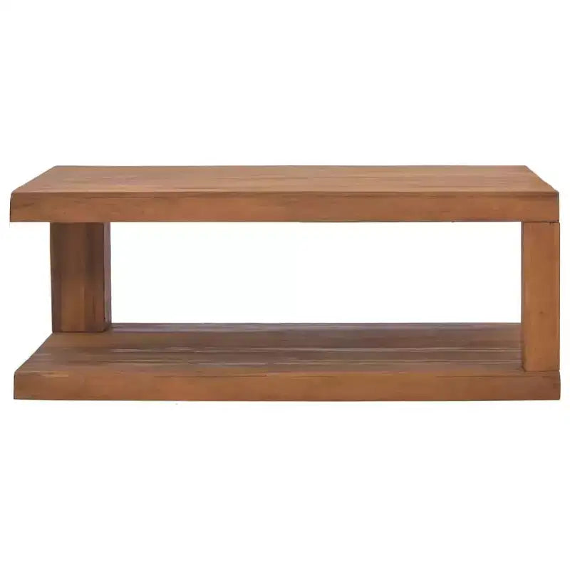 Tavolino da Caffè Rettangolare in Legno Massello di Teak – 90 cm (lunghezza) x 50 cm (larghezza) x 35 cm (altezza) con Ripiano Inferiore