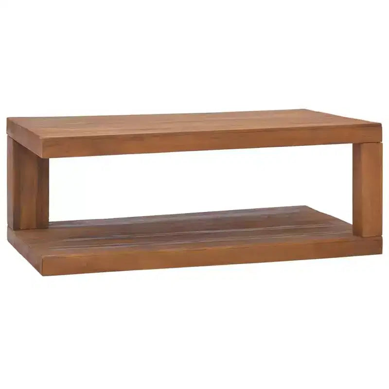 Tavolino da Caffè Rettangolare in Legno Massello di Teak – 90 cm (lunghezza) x 50 cm (larghezza) x 35 cm (altezza) con Ripiano Inferiore