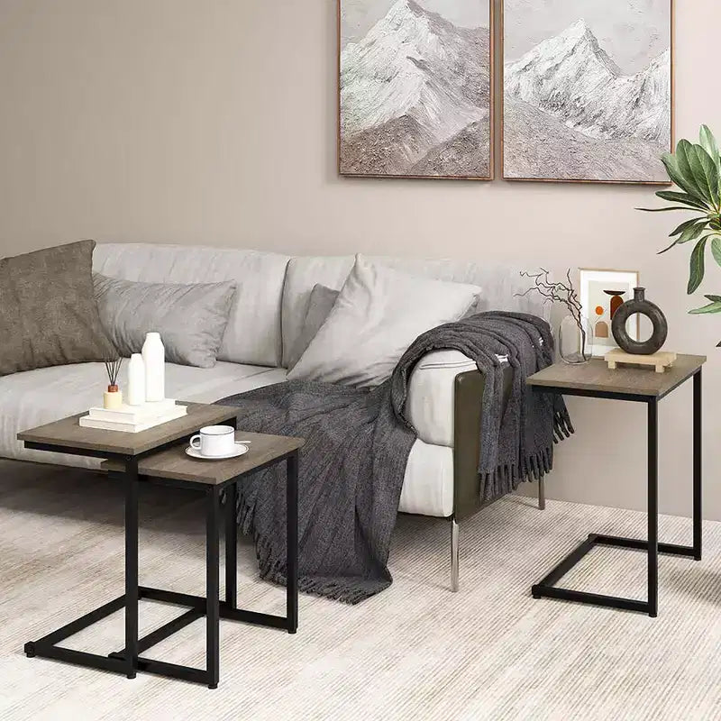 Set di 3 tavolini da caffè e laterali impilabili – Tavoli d'accento moderni per soggiorno con contenitore