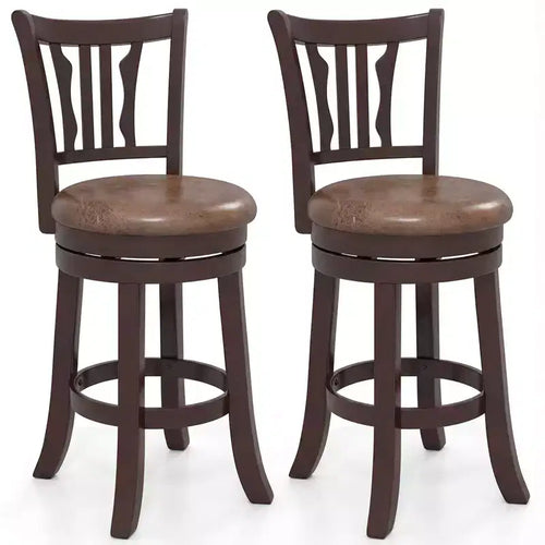 Costway 26 Counter Height Swivel Bar Stools Set of 2 w/Back & Faux Leather Seat