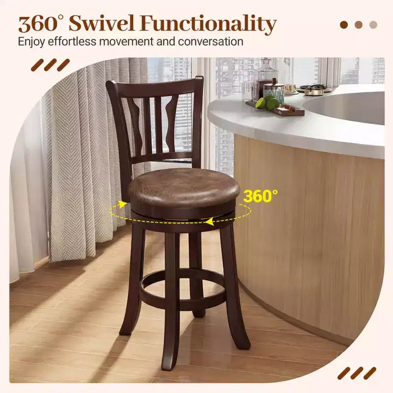 Set di 2 sgabelli da bar girevoli da 66 cm (altezza bancone) – Schienale alto in similpelle, capacità 180 kg