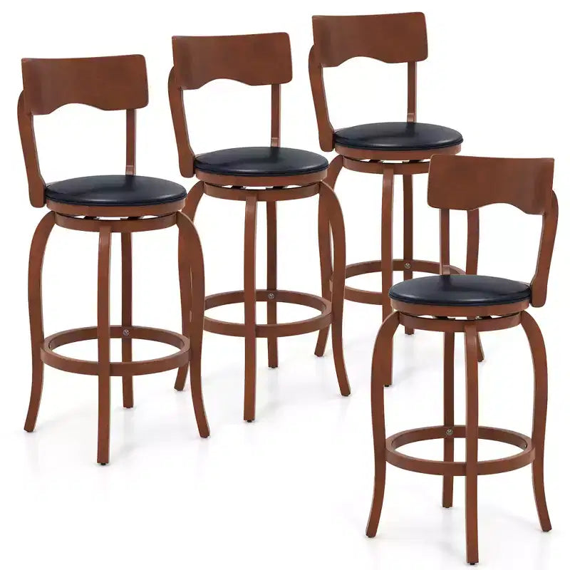 Costway 29 Swivel Bar Stools Set of 4 w/ Rubber Wood Frame Upholstered Seat Footrest