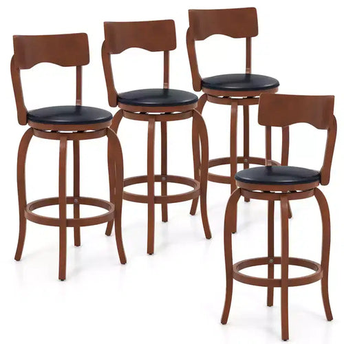 Costway 29 Swivel Bar Stools Set of 4 w/ Rubber Wood Frame Upholstered Seat Footrest