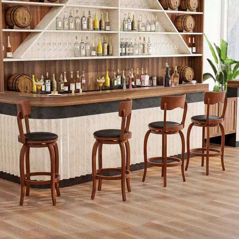 Sgabelli da Bar Girevoli da 29" Set da 4 – Struttura in Legno di Gomma, Sedile Imbottito e Poggiapiedi