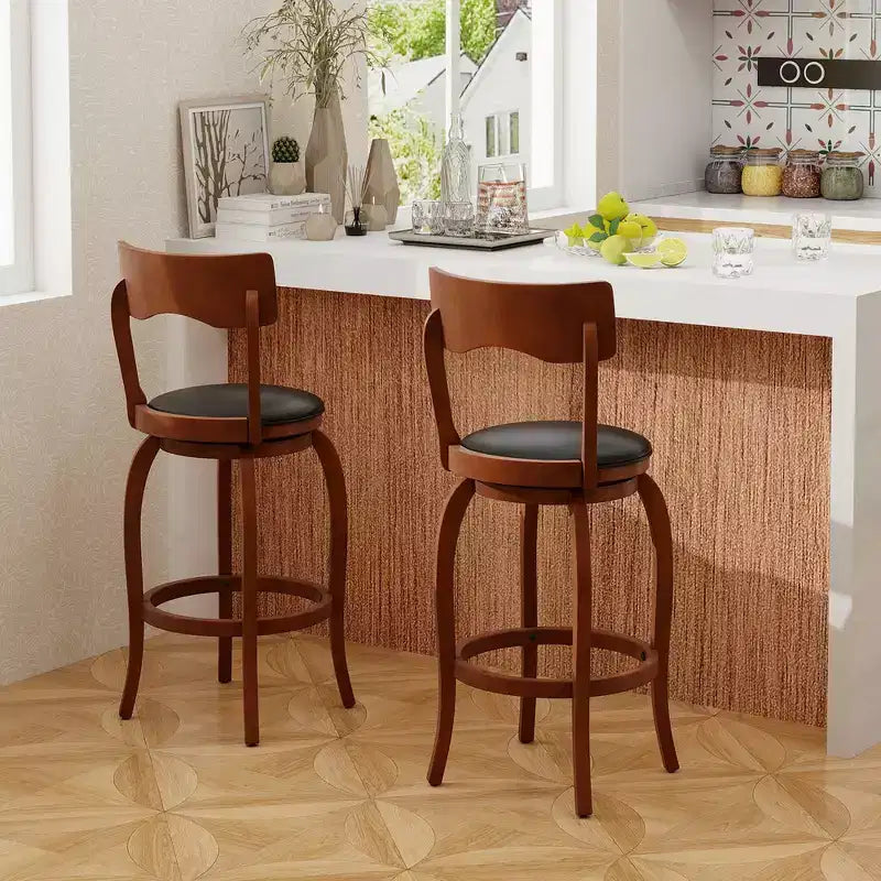 Sgabelli da Bar Girevoli da 29" Set da 4 – Struttura in Legno di Gomma, Sedile Imbottito e Poggiapiedi