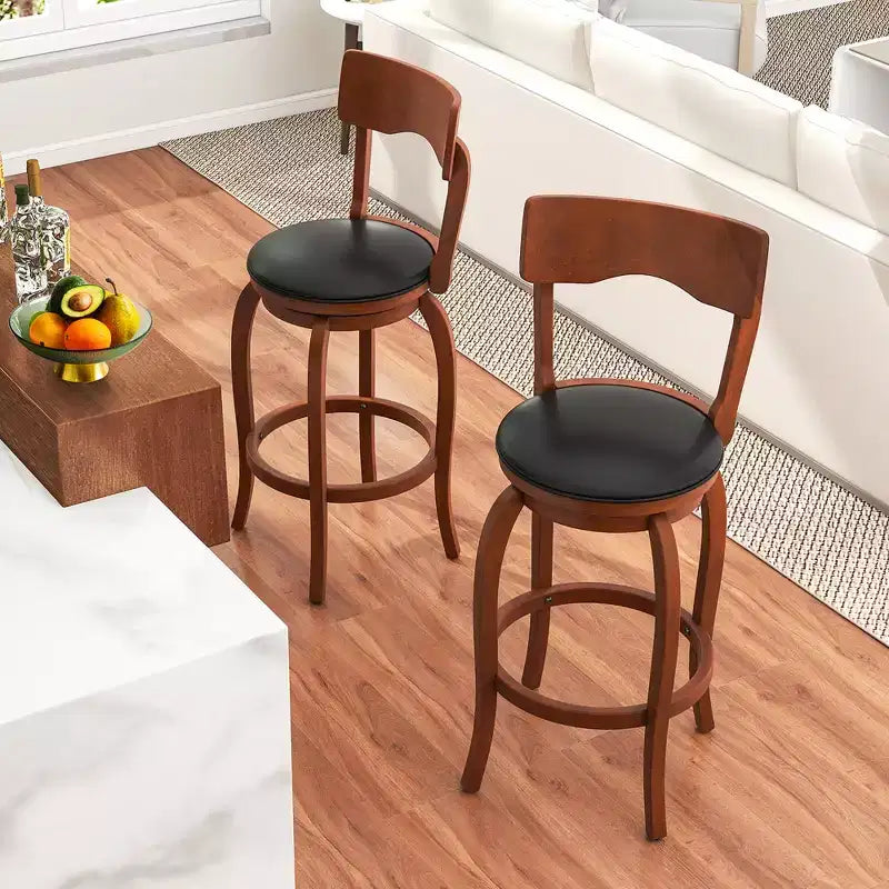 Sgabelli da Bar Girevoli da 29" Set da 4 – Struttura in Legno di Gomma, Sedile Imbottito e Poggiapiedi