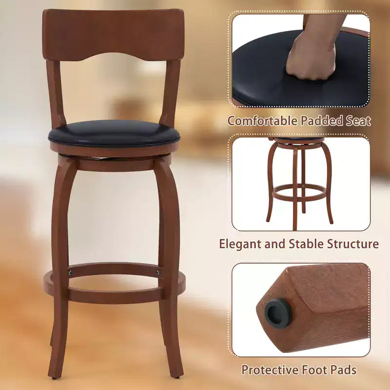 Sgabelli da Bar Girevoli da 29" Set da 4 – Struttura in Legno di Gomma, Sedile Imbottito e Poggiapiedi