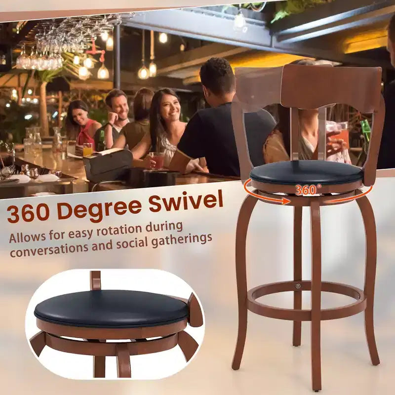 Sgabelli da Bar Girevoli da 29" Set da 4 – Struttura in Legno di Gomma, Sedile Imbottito e Poggiapiedi