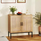 Credenza a 2 ante in rattan con ripiano regolabile – Stile Boho, capacità 113 kg