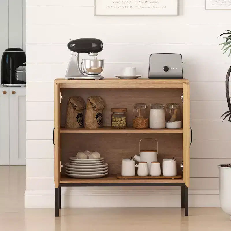 Credenza a 2 ante in rattan con ripiano regolabile – Stile Boho, capacità 113 kg