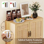 Credenza a 2 ante in rattan con ripiano regolabile – Stile Boho, capacità 113 kg
