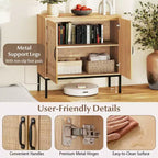 Credenza a 2 ante in rattan con ripiano regolabile – Stile Boho, capacità 113 kg