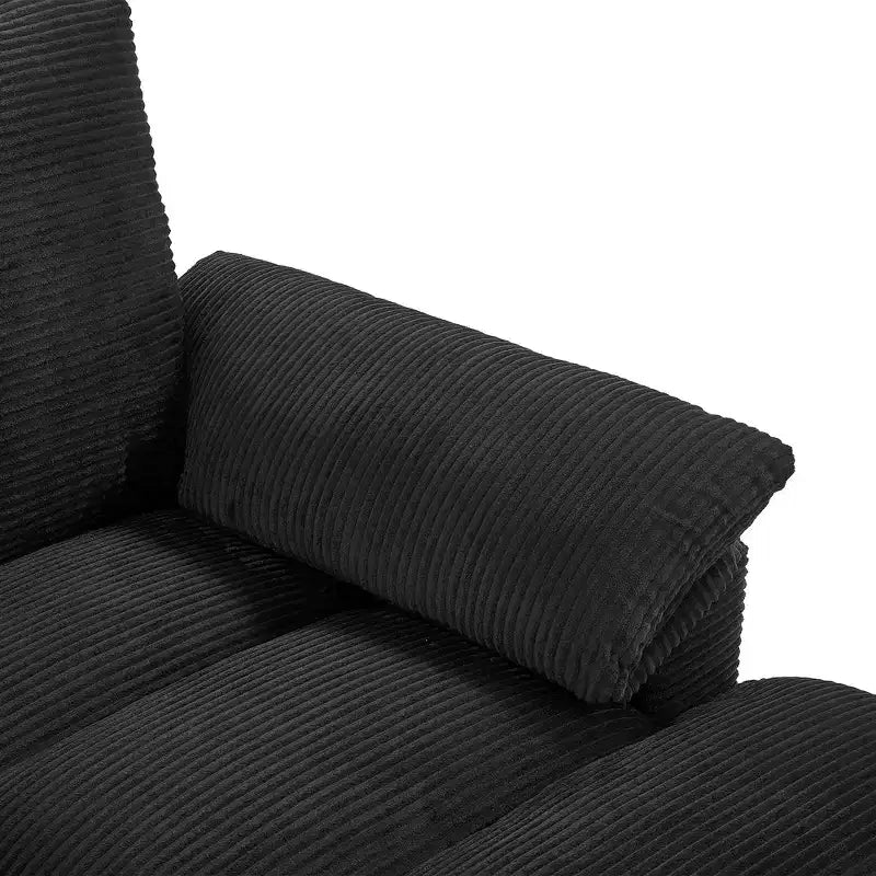 Divano componibile moderno a U da 297 cm – Tessuto a coste, pouf contenitore e portabicchieri, 4 posti