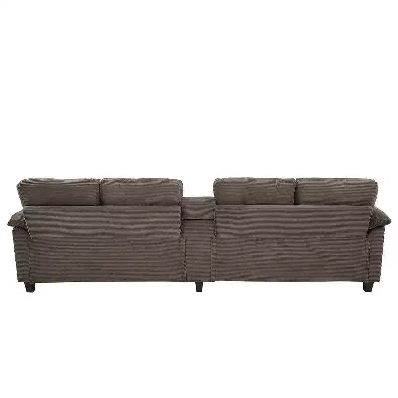 Divano componibile moderno a U da 297 cm – Tessuto a coste, pouf contenitore e portabicchieri, 4 posti