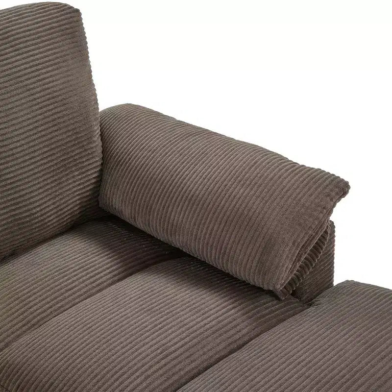 Divano componibile moderno a U da 297 cm – Tessuto a coste, pouf contenitore e portabicchieri, 4 posti